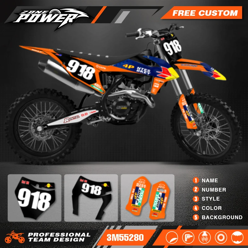 Powerzone Custom Backgrounds Team Graphics Decals Stickers Kit for KTM EXC XCW 2020 2021 2022 2023 SX SXF 2019 2020 2021 2022 24