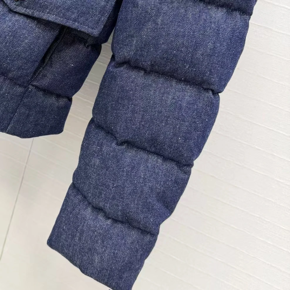 Autumn and winter new fashion stand up collar hidden waist short silhouette denim down jacket women's top