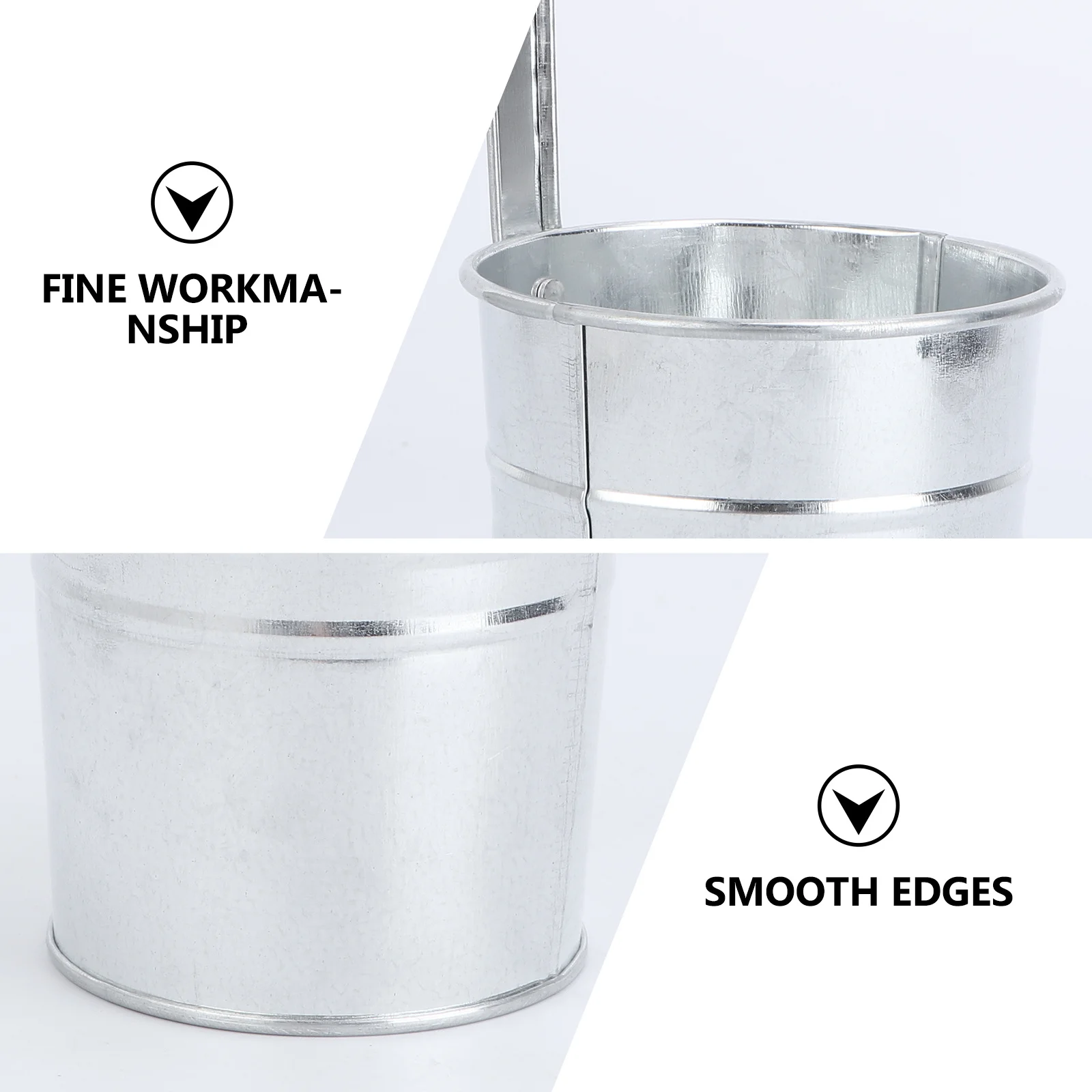 

4Pcs Hanging Flower Bucket Retro Stripe Iron Durable Safe Easy Clean Small Space Saving Home Gardening Decor Silver