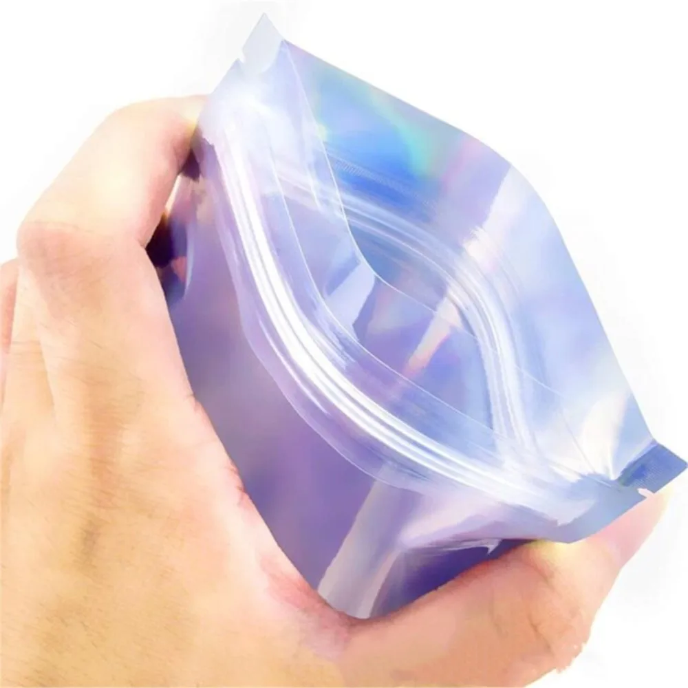 10Pcs/Lot Self-Sealing Laser Transparent Holographic Packaging Cosmetic Bag Gift Jewelry Pouch Display With Foil Zip Lock Bags