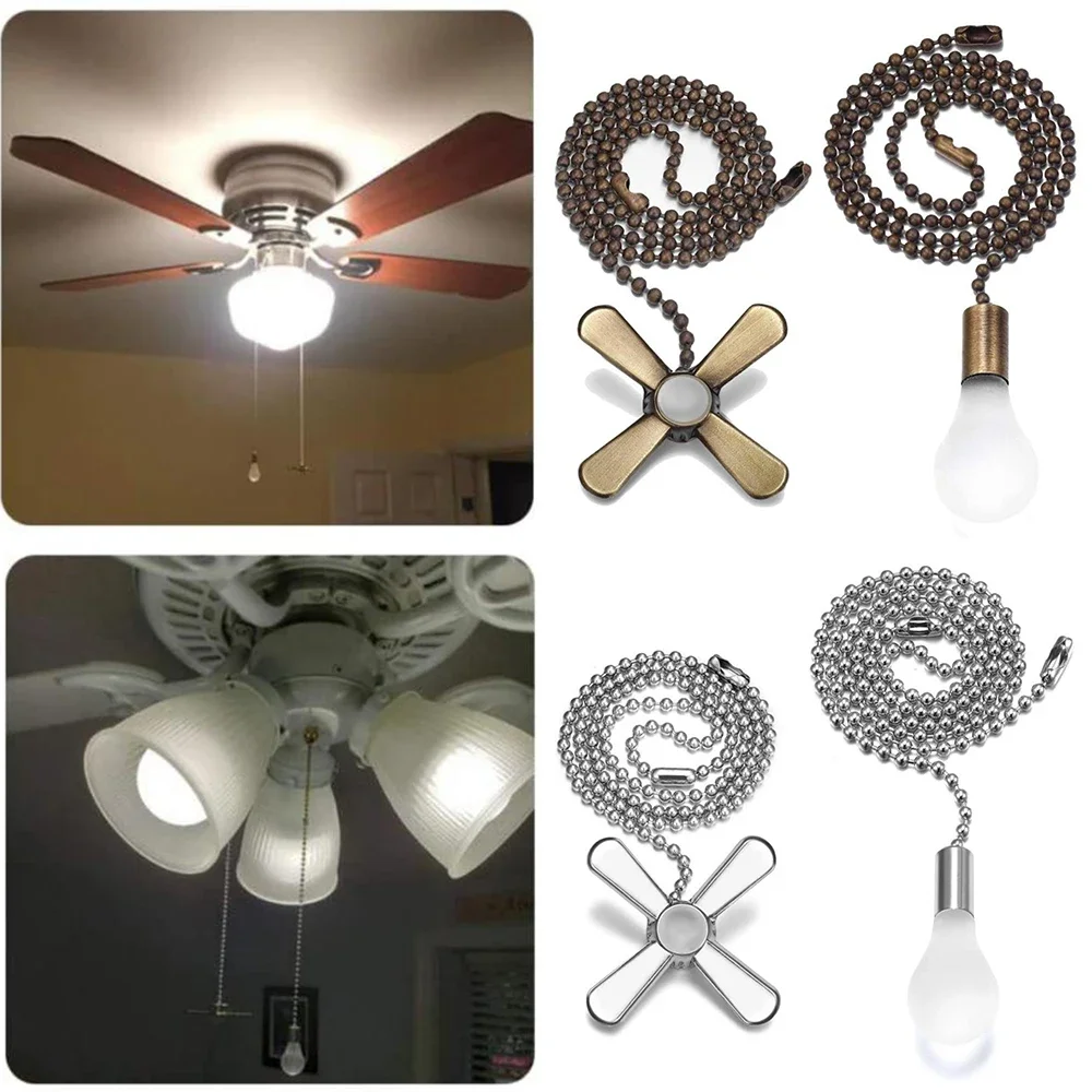1*Ceiling Fan Pull Chain Beaded Ball Extension Chains With Light Bulb And Fan Cord Light Bulb Fan Pull Buckle Chandelier Parts