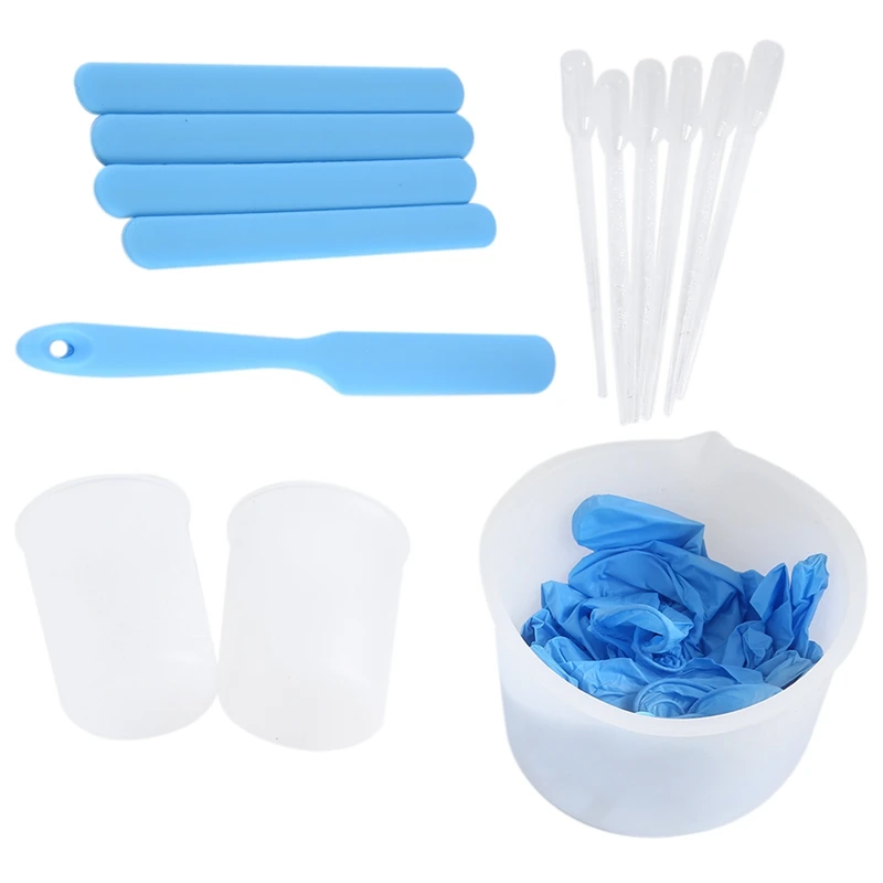 Silicone Measuring Cup Set For Epoxy Resin,600 & 100 Ml Mixing Cup, Silicone Spatula,Gloves Of Epoxy Resin,Easy To Clean