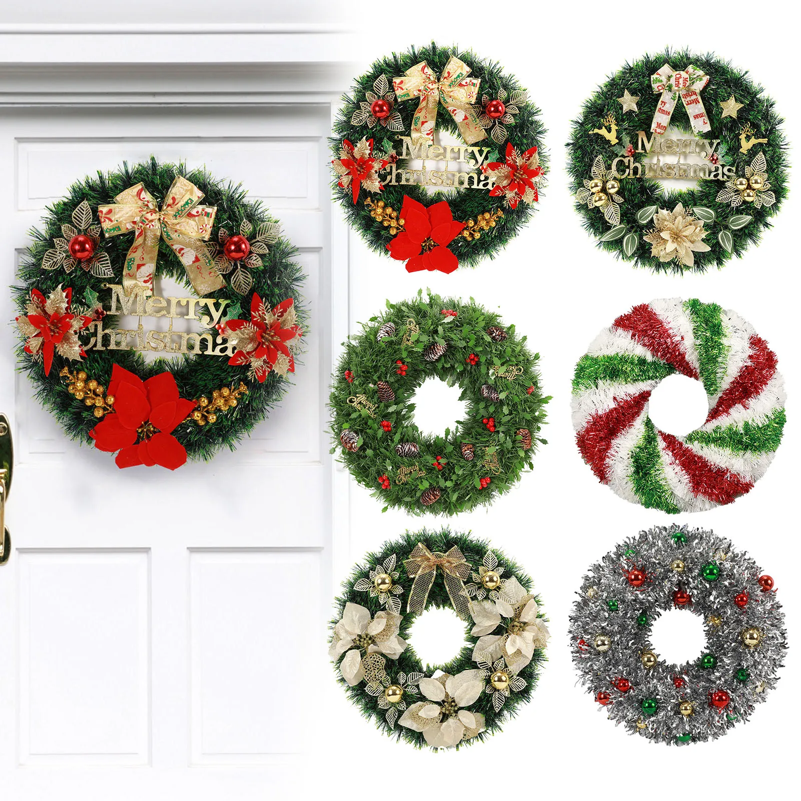 

Рождественские украшения Рождественский венок Искусственный венок Дверь висит Окно Реквизит Фон Рождественская елка Аксессуары