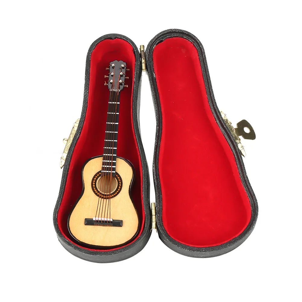 Mini Guitar Display Miniature Wooden Guitar Model Display Mini Musical Ornaments Craft Home Decor with Box for Gift