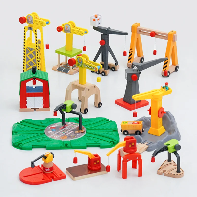 Wooden Train Track Accessories Tower Crane Compatible with Thomas Brio Track All Major Brand Railway Track