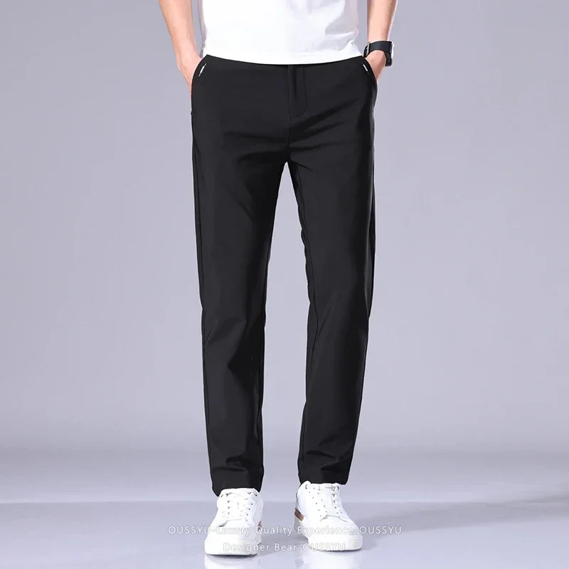 Hochwertige Sommer-Dünne Hochelastische Freizeithose Business Koreanische Atmungsaktive Schnelltrocknende Gerade Polyamidfaser-Hose für Herren – Detail 13