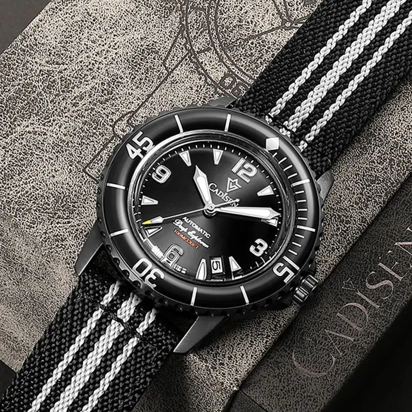 CADISEN Deep Explorer New Automatic Mechanical Watch Man Canvas Strap Wristwatch MIYOTA 8215 Luxury Luminous Waterproof Watches