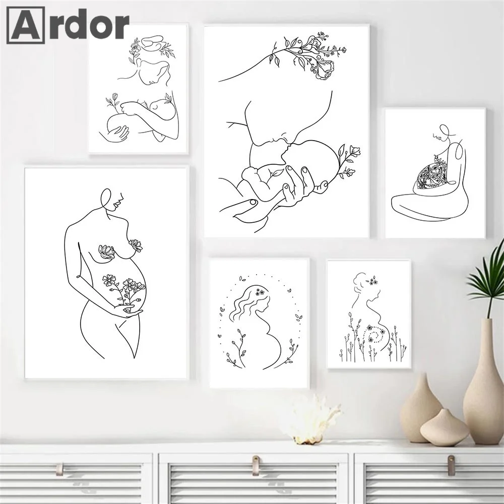 

Abstract Drawn Lines Family Mom Baby Wall Art Canvas Painting Nordic Posters And Prints Pictures Baby Kids Room Nursery Decor