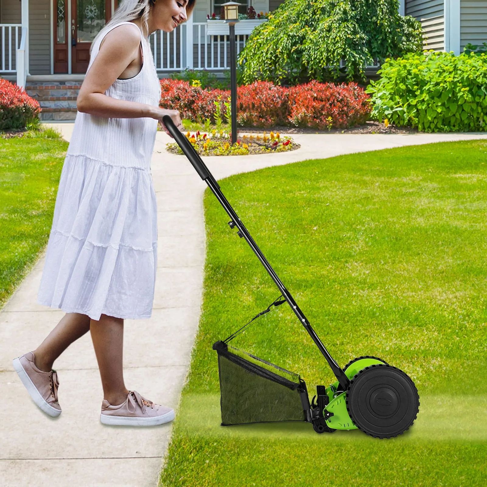 

12” Manual Reel Lawn Mower Push Lawn Sweeper with 23L Collection Bag 5 Blades 65 Manganese Steel for Lawns Sidewalks Driveways