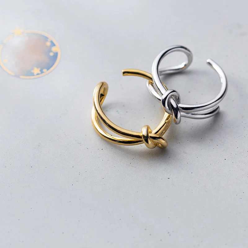 Modian Fashion Open Ring Real 925 Sterling Silver Adjustable Size Gold Color Double Knot Finger Ring For Women Fine Jewelry