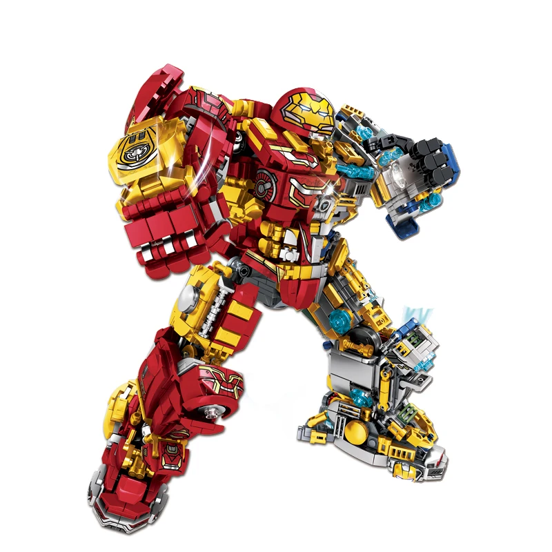 Marvel Superheroes Translucent Iron Man Mecha Steel Action Figures Avengers Movie Building Blocks Hulkbuster Model Bricks Toys