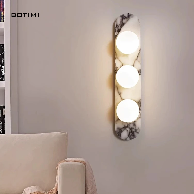 BOTIMI Nordic Marble Wall Lamp With Round Glass Lampshade For Living Room Bedside Wall Sconce Aisle