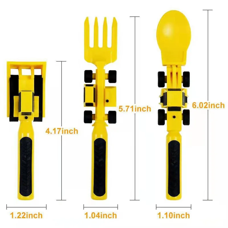 Car Bulldozer Excavator Shovel Plate Knife Fork Spoon Safe And Practical Tableware Set Children Kids Spoon Fork Set Utensils