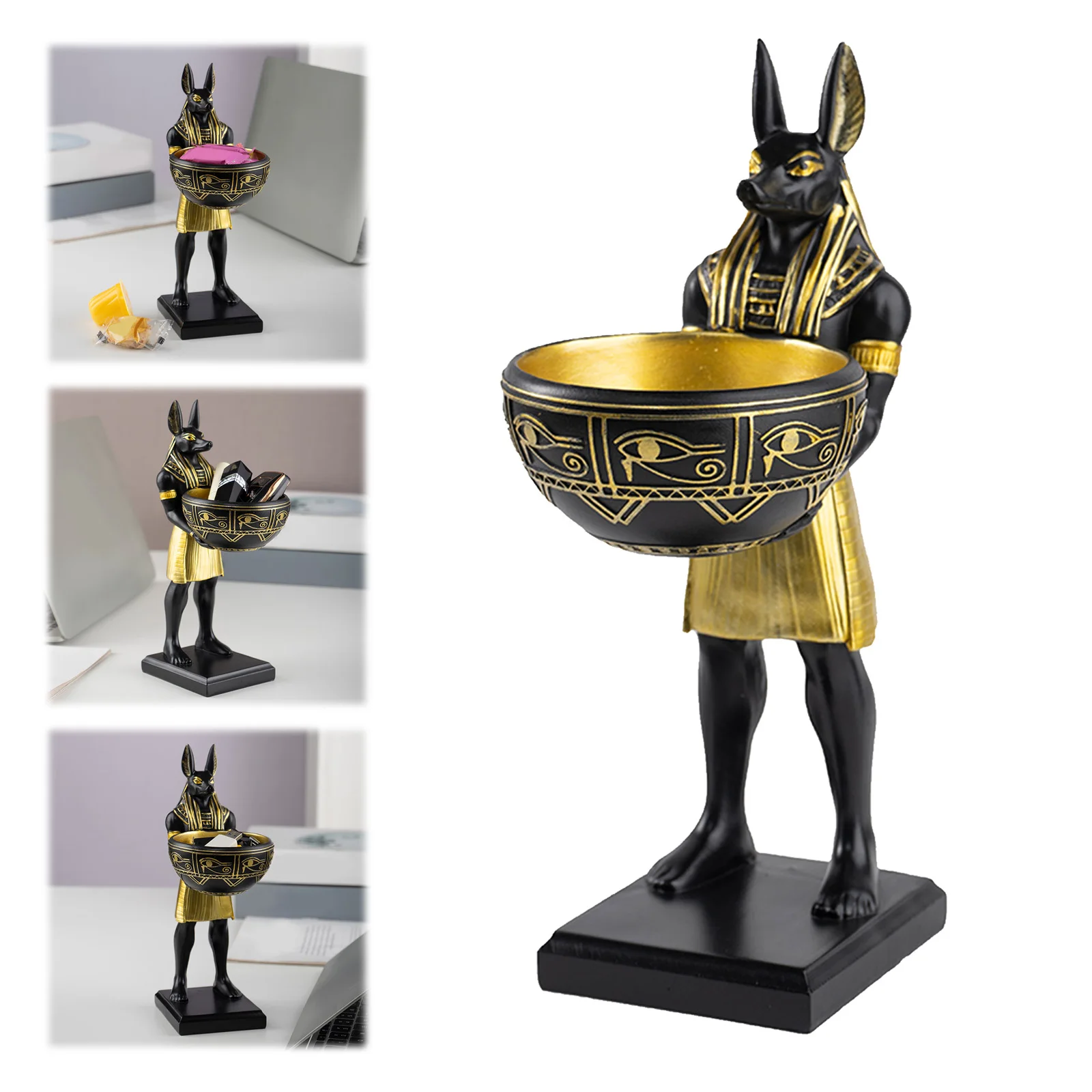 25cm Anubis Statue Resin Egyptian God Figurine with Bowl Ancient Egypt Art Sculpture Ancient Egypt Decor & Desktop Organizer