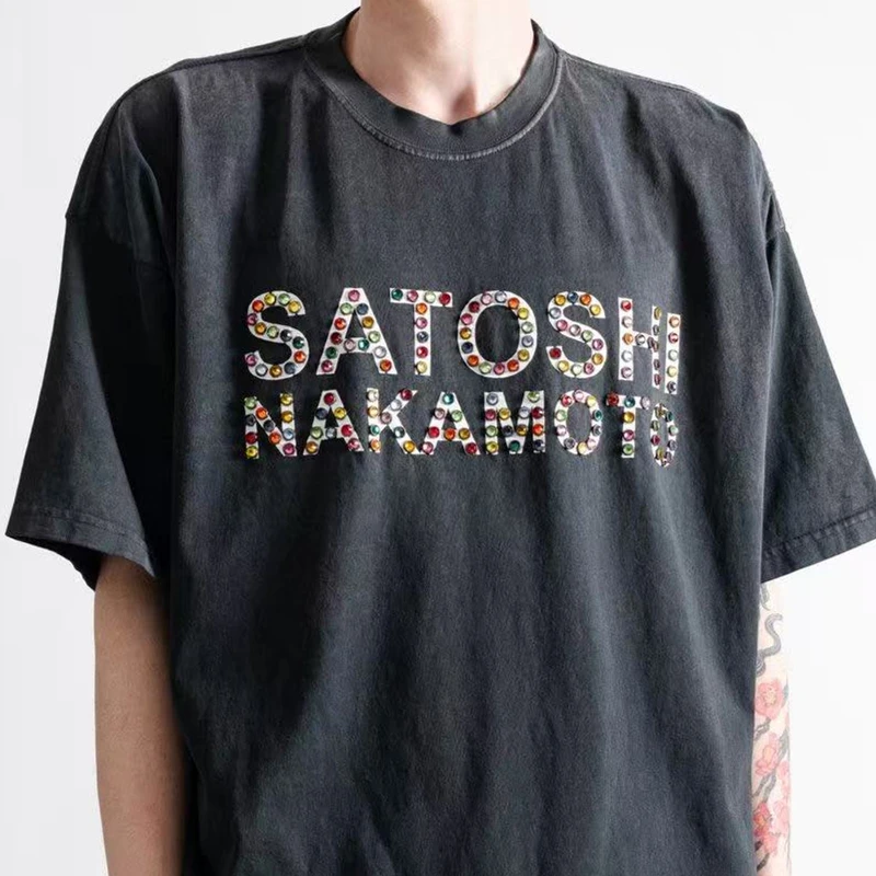 Nice Washed Satoshi Nakamoto Studded Logo T Shirt Men Women High Quality Tee Tops T-Shirt