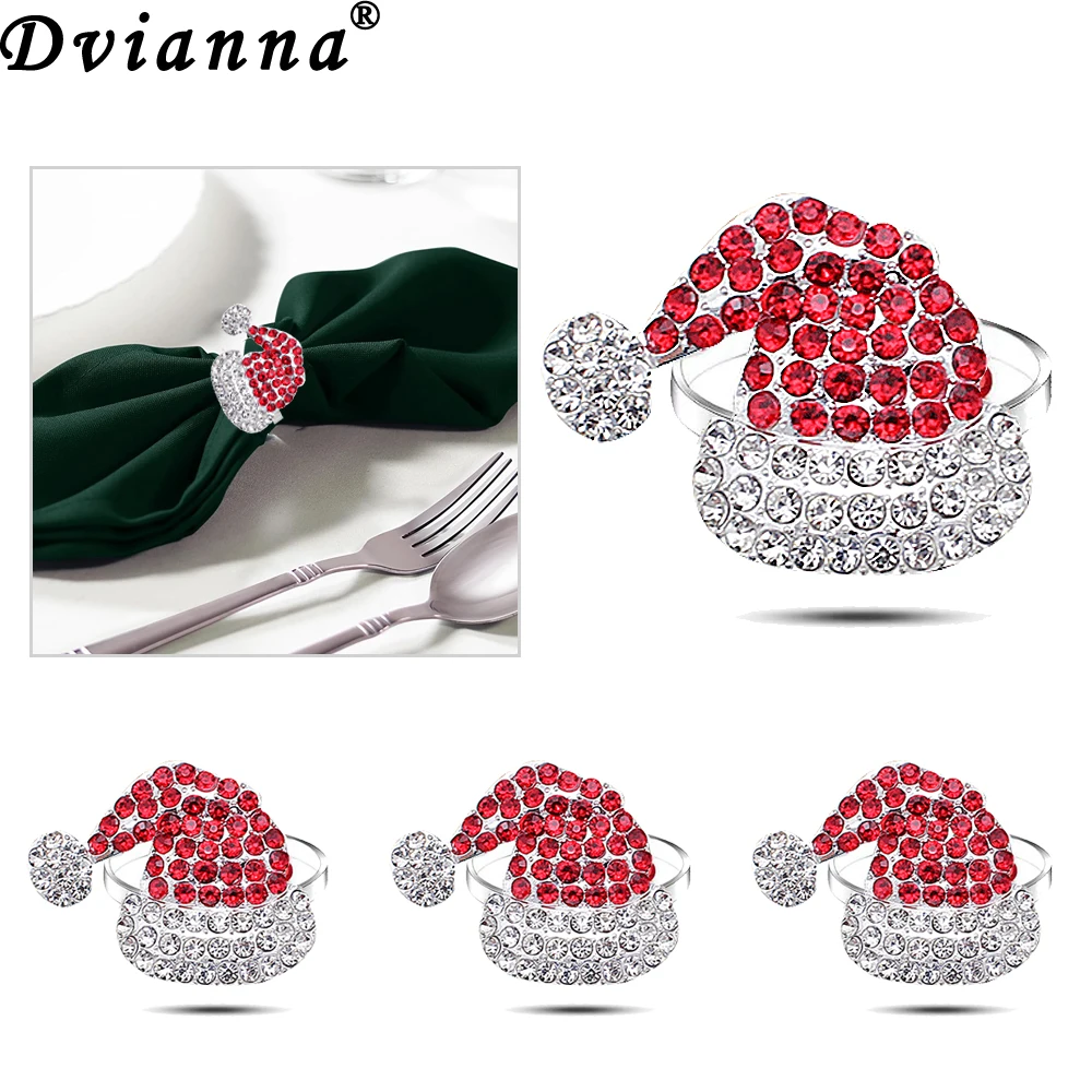 navidad decoracion 2023 servilleteros de mesa Servilleteros navideños de 8 piezas, sombrero de diamante, soporte para servilletas, anillos para bodas, reuniones familiares, decoraciones para mesa de comedor, HWC81