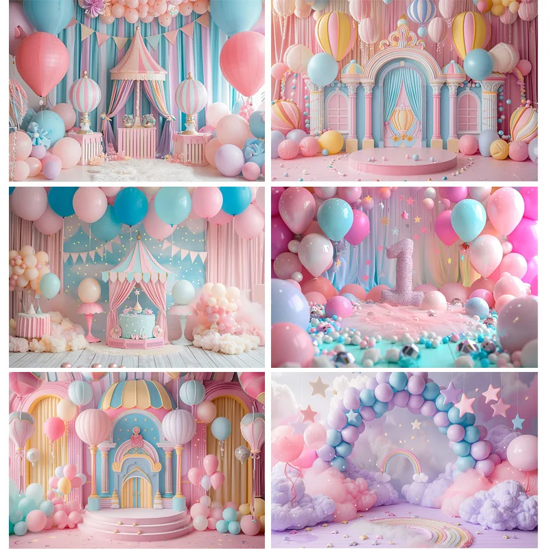 

Baby Room Happy Birthday Photography Backdrops Props Newborn Party Decoration Balloons Arch Floral Theme Photo Background QQ-10