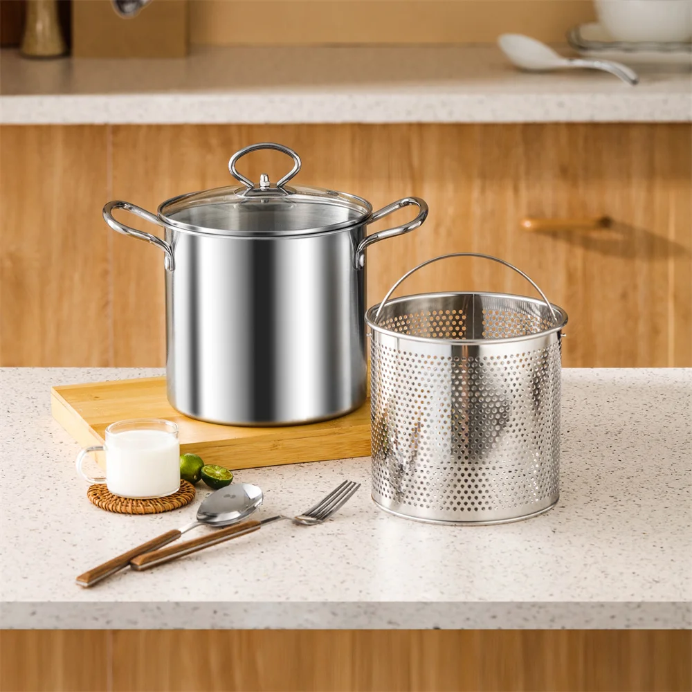 

1 многофункциональная сковорода из нержавеющей стали с дренажной корзиной, подходит для различных плит