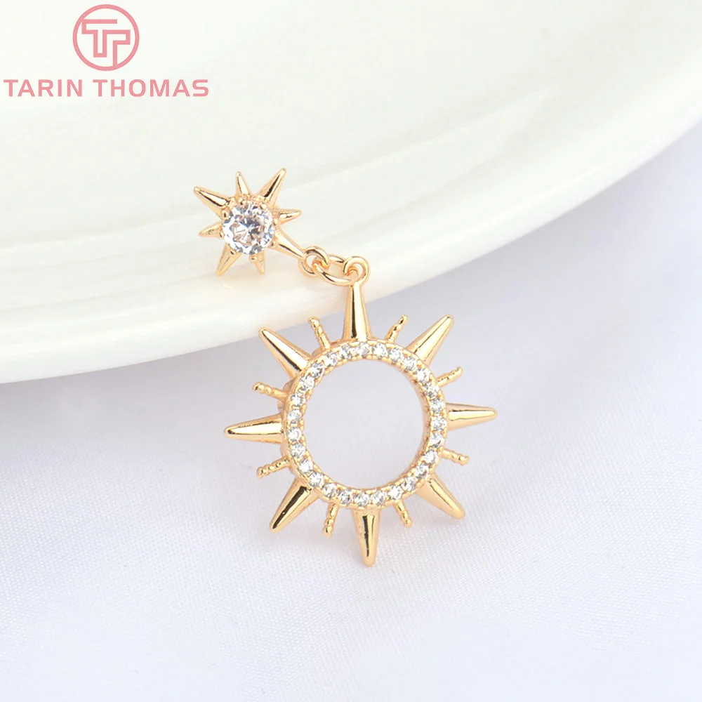 

(4927)2PCS 18.5MM 24K Gold Color Brass with Zircon Sun Flower Stud Earrings Diy Jewelry Findings Accessories