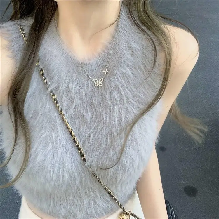 Mingyuan Mink Fur Vest Sweater, Women's Autumn And Winter Fashion Interior, Sexy French Pure Desire Style Sleeveless Off