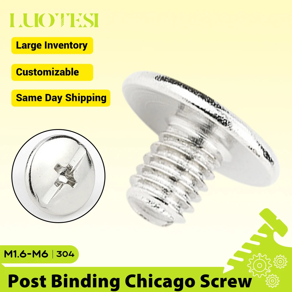 50pcs Post Binding Chicago Screw 304 Stainless Steel M1.6 M2 M2.5 M3 M3.5 M4 M5 M6 Leather Bag Accounk Photo Album Screw