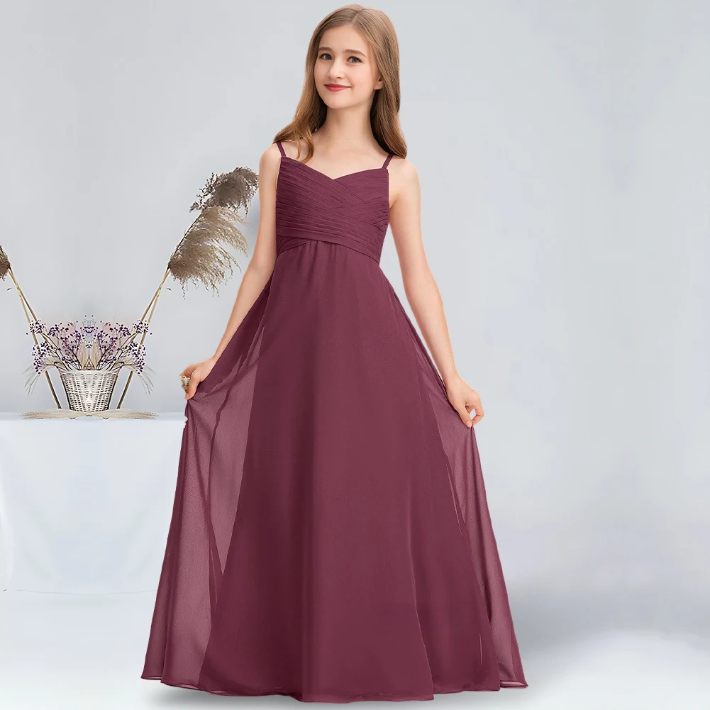 A-line Sweetheart Floor-Length Chiffon Junior Bridesmaid Dress Mulberry Flower Girl Dress Teen Dresses For Special Occasions