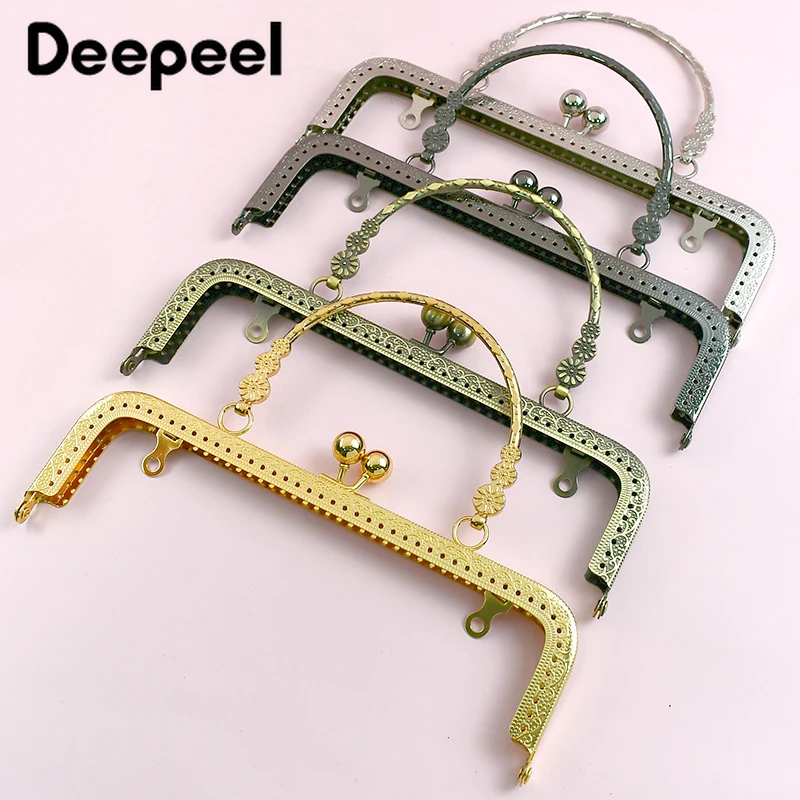 1-5Pcs Deepeel 20.5cm Embossed Metal Bags Handle Purse Frame Kiss Clasp Women's Handbag Sewing Brackets DIY Bag Accessories