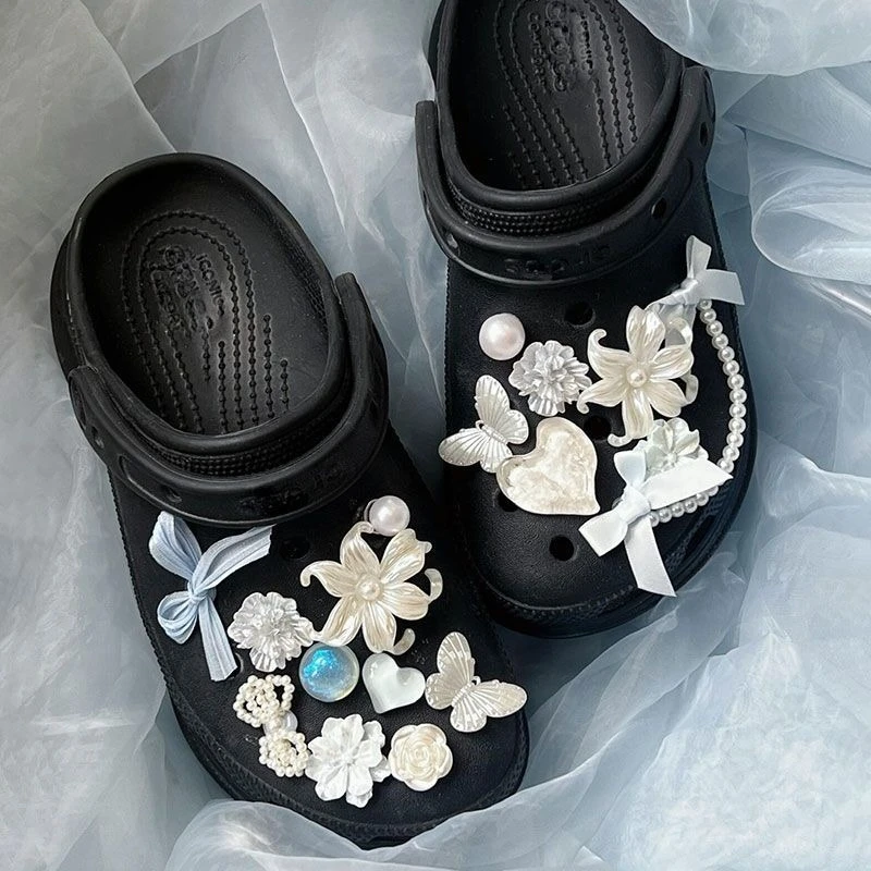 Ribbon Butterfly Elegant Croc Charms 3D Flower Pearl Shoe Decorations DIY Shoe Ornament Accessories for Clogs