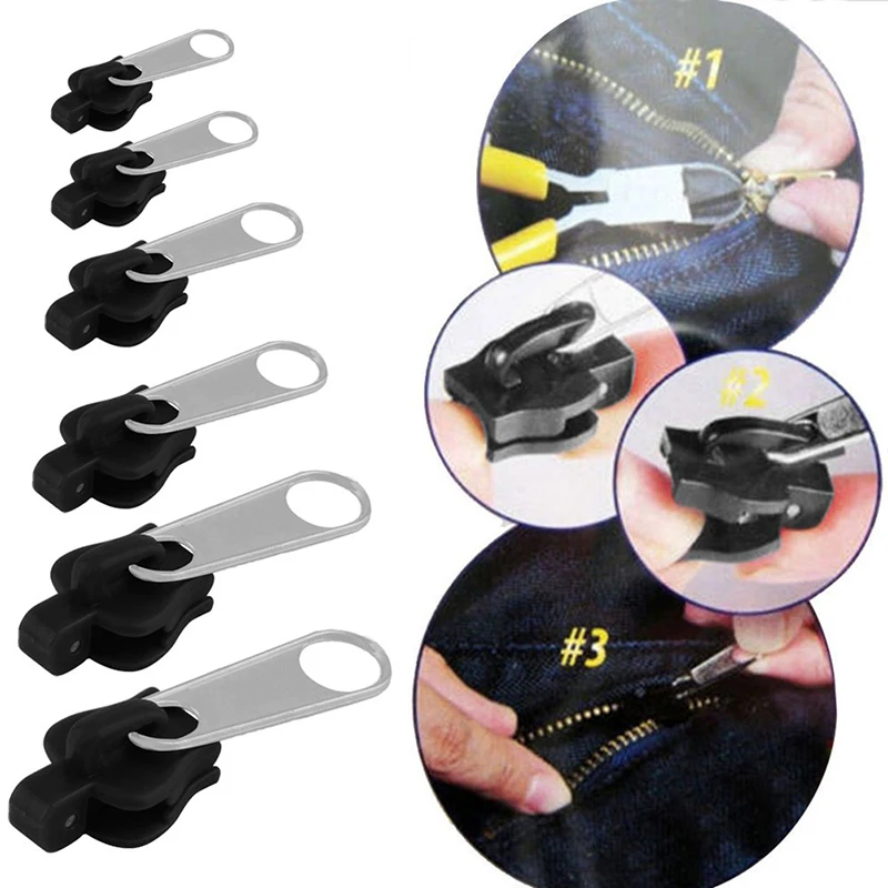 6pcs Instant Zipper Universal Instant Fix Zipper Repair Kit Replacement Zip Slider for DIY Sew