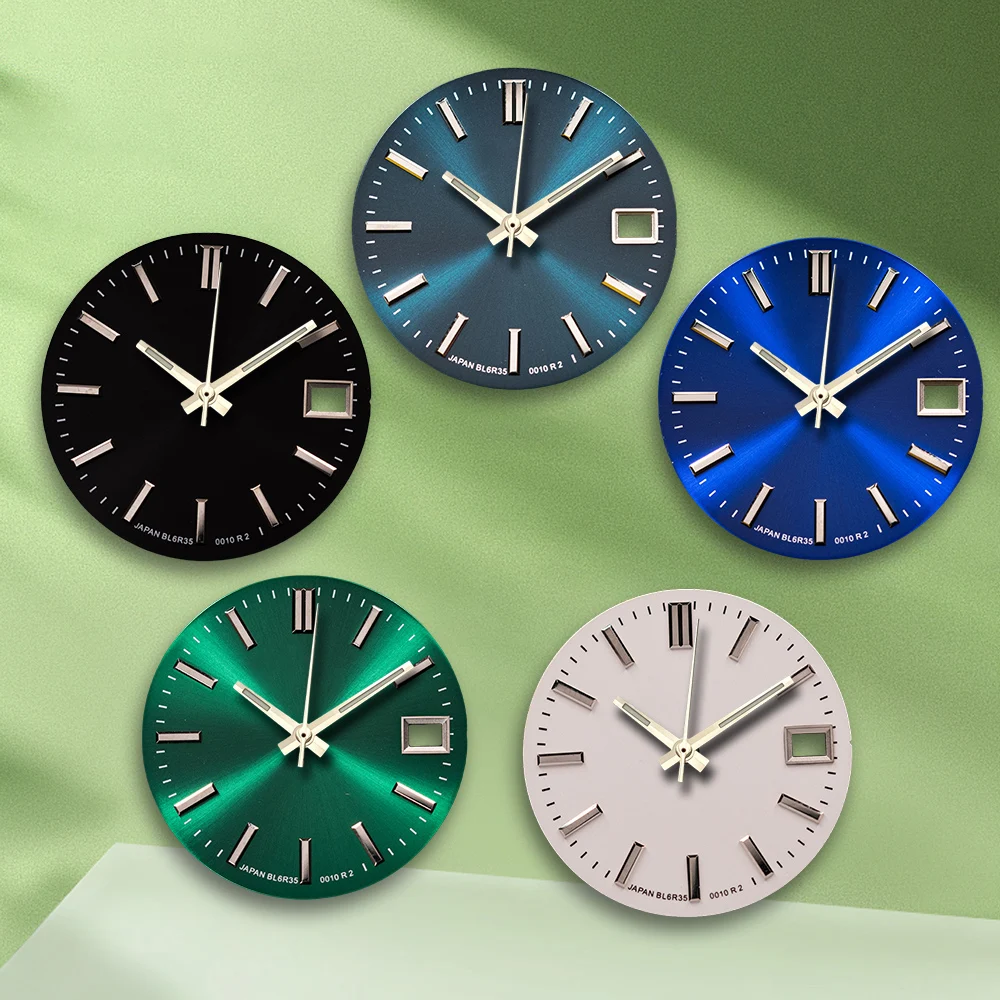 28.5Mm Logo GS NH35 Dial Sunray Dial Tanpa Tangan Cocok untuk Gerakan NH36/4R/7S Tanpa Aksesori Modifikasi Jam Tangan Bercahaya