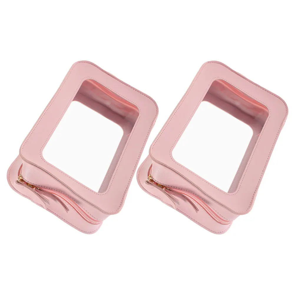

2Pcs Pink Clear PVC Bag Travel Toiletry Organizer Waterproof Storage Wash Bag Small Makeup Pouch Women Portable