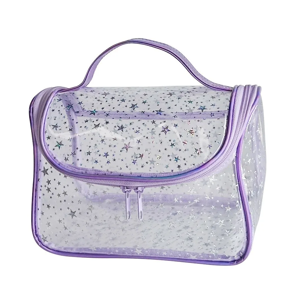 New Transparent Star Cosmetic Bag PVC Waterproof PVC Toiletry Bag Reinforced Handle Large Capacity Makeup Organizer For Travel
