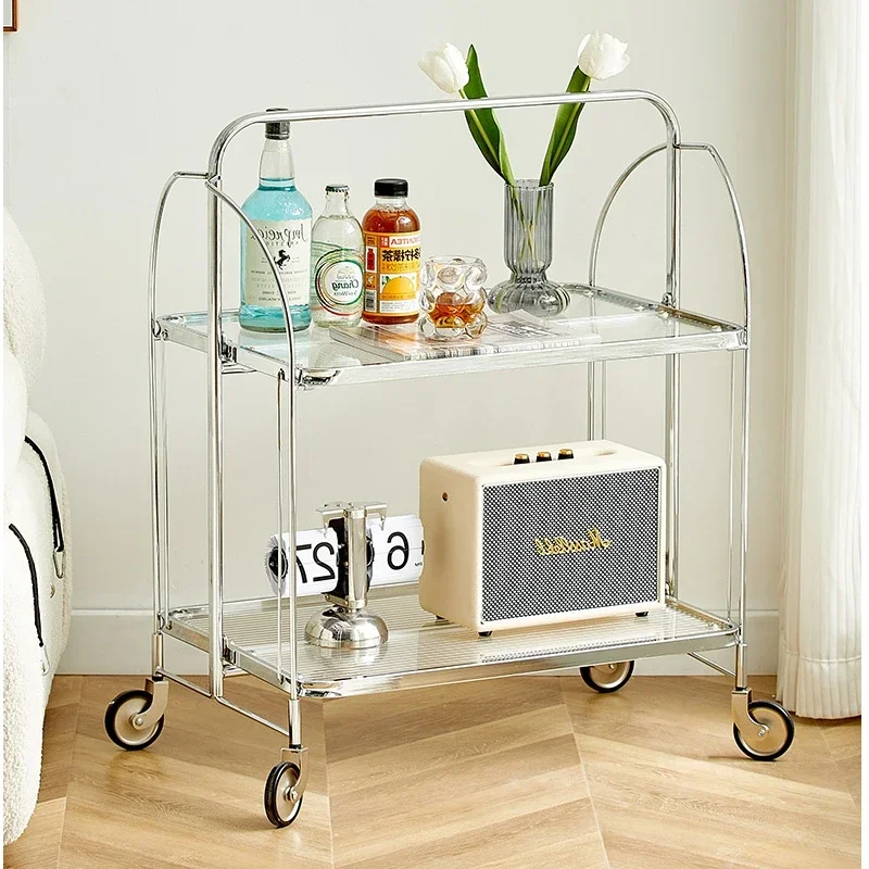 

Movable Folding Dining Car Middle-Ancient Glass Trolley Living Room Sofa Side Table Simple and Light Luxury Wind Storage Rack