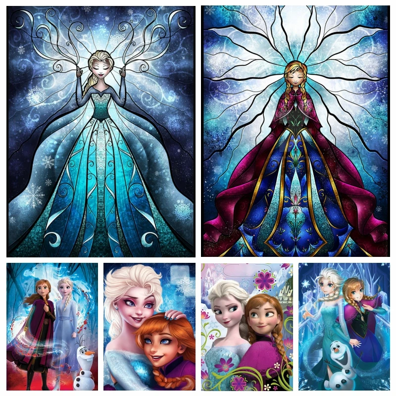 

Frozen Sister Elsa Anna Diamond Painting Kit Disney Cartoon Ice Queen Mosaic Art Handmade Full Drills Cross Stitch Kids Gift