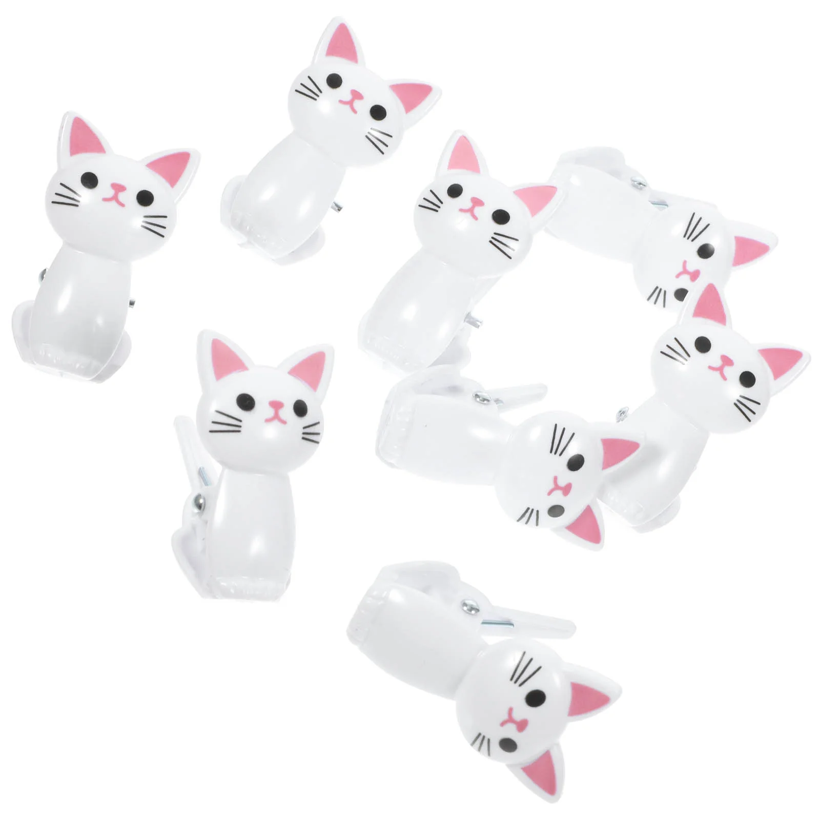 8 Pcs Clip Cute Cat Office with Lanyard Multifunctional Windproof Drying 6pcs (grey 3 + White 3) Bag Clips Sealing Plastic Chip