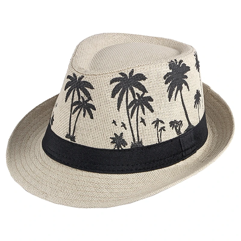 Dance Party Men Jazz Caps Summer Hawaii Beach Panama Fashion Straw Hat Coconut Tree Chapeau Wide Brim Sun Hats Male Cowboy Cap