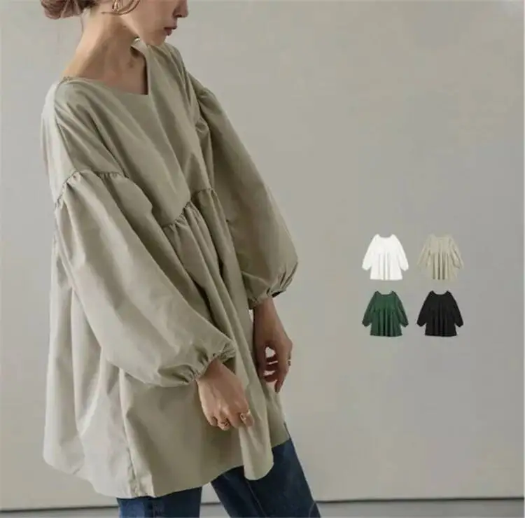 

Spring and Autumn New Korean and Japanese Style Lantern Sleeve Loose Shirt