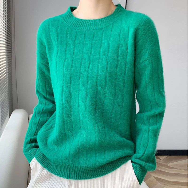 Maglione di cachemire da donna autunno inverno girocollo maglione lavorato a maglia spessa Chic Pullover a maniche lunghe Top di grandi dimensioni