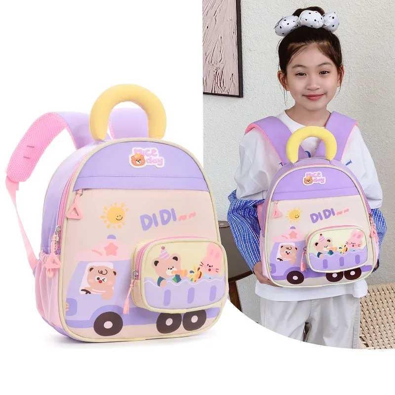 Adorable Cartoon Kids Backpack Large Capacity Waterproof Wear-resistant Double Shoulder Bag Cute Print Unisex Nursery School Bag