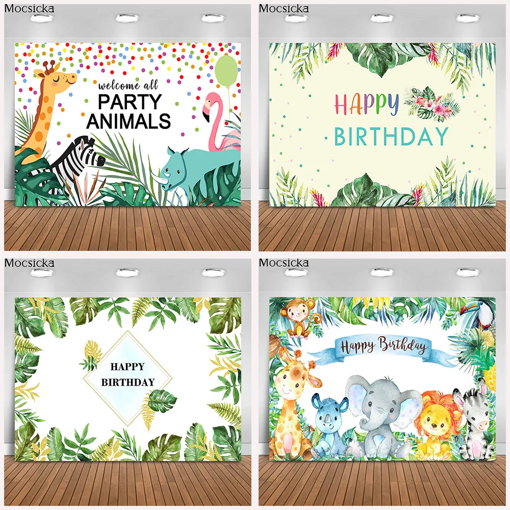 Mocsicka Girl Two Wild Backdrop Jungle Safari Animals 2nd Birthday Photography Background Cake Dessert Table Decor Banner