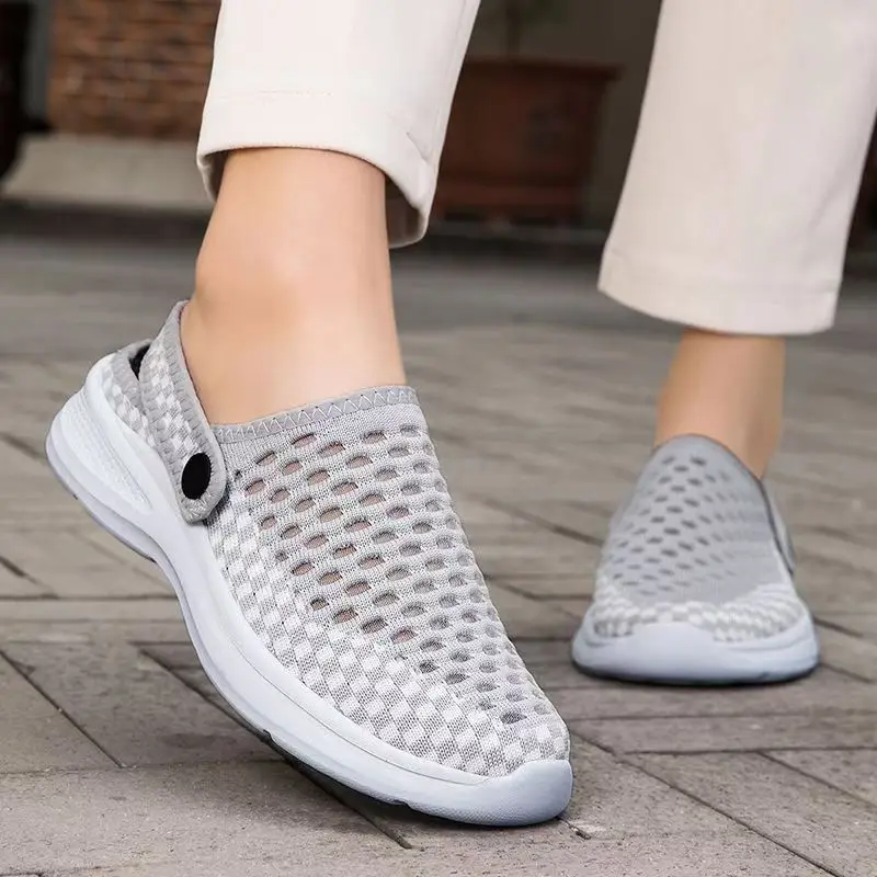 Women Air Mesh Closed Toe Big Size Dual Purpose Sandals Summer New Soft sole Non Slip Casual Sports Sandal Outdoor Half Slippers