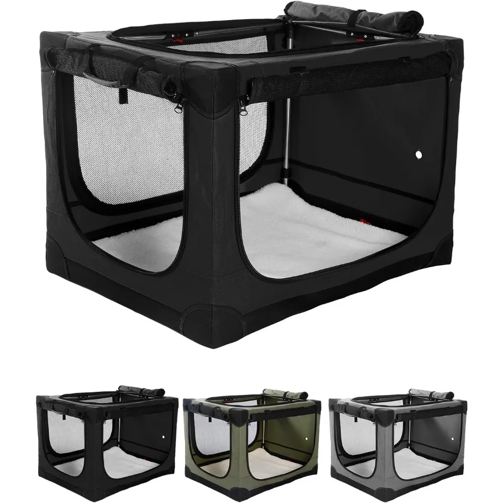 

36 Inch Collapsible Travel Dog Crate for Medium Large Dogs, Portable Dog Crate 4-Door Foldable Soft Kennel with Chew-Proof Mesh