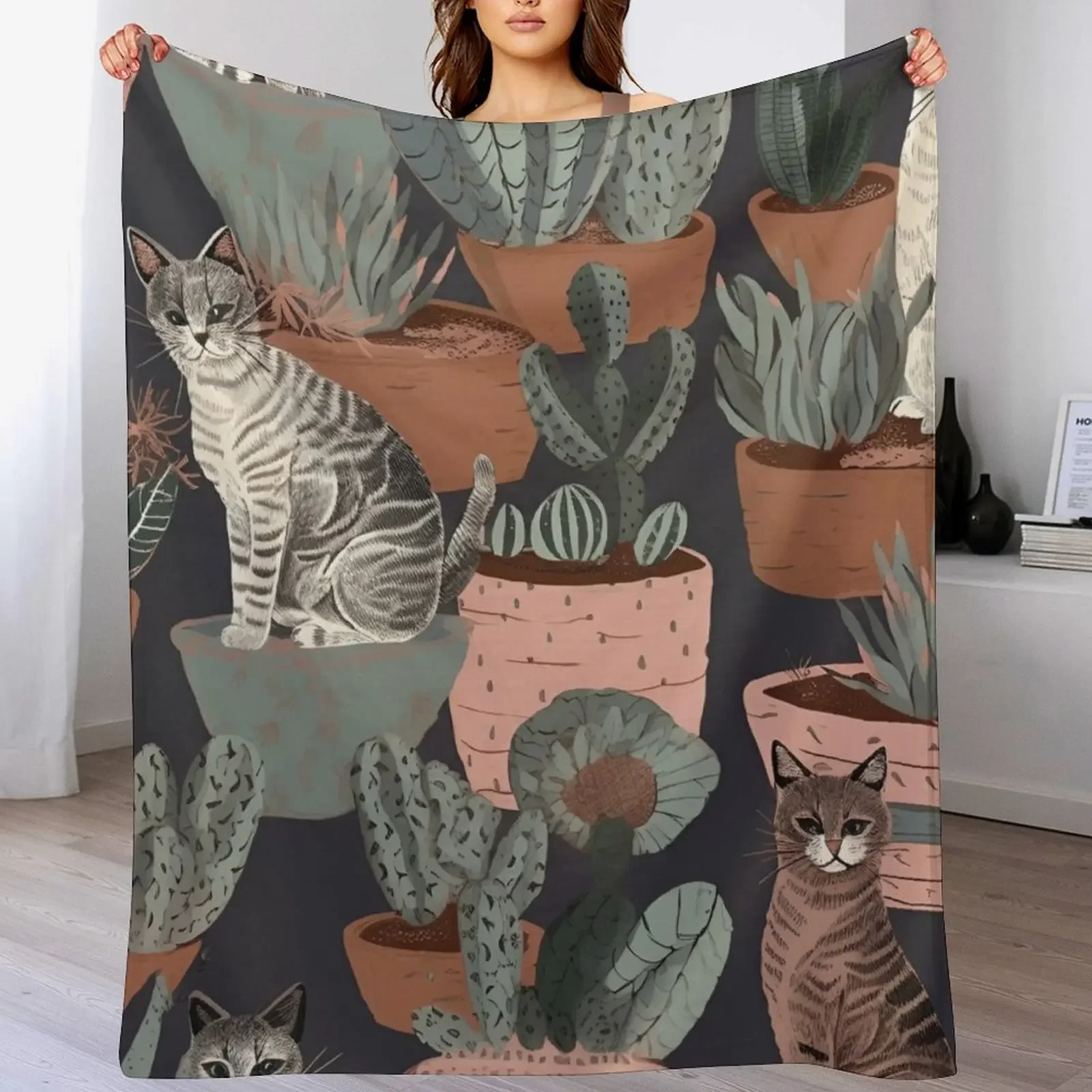 

Boho cats and cacti Throw Blanket Ultra Soft Flannel Fleece Blanket for All Seasons