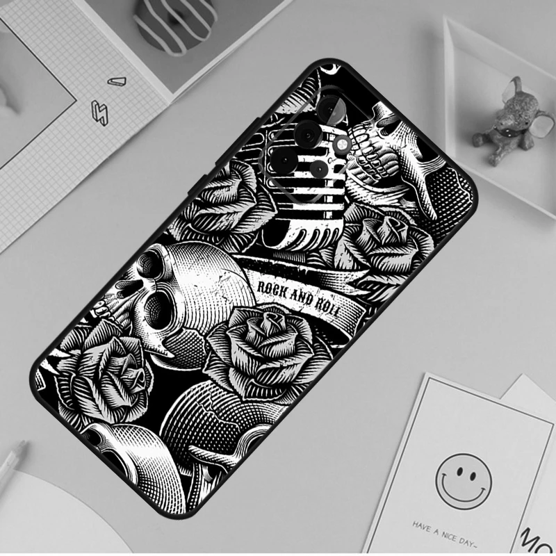 Rock and Roll Skull Case For Samsung Galaxy A54 A34 A14 A13 A33 A53 A12 A32 A52 A71 A51 A15 A25 A35 A55 Cover image 5