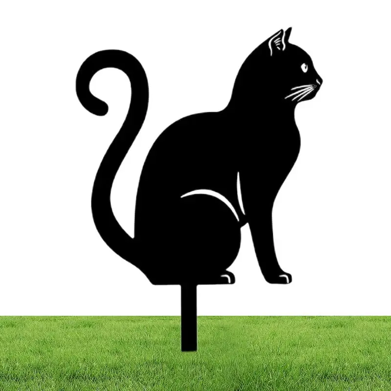Cat Silhouette Metal Cat Stakes Outdoor Black Cat Holding Fine Craftsmanship Cat Silhouette Patio Decorations For Yard Lawn