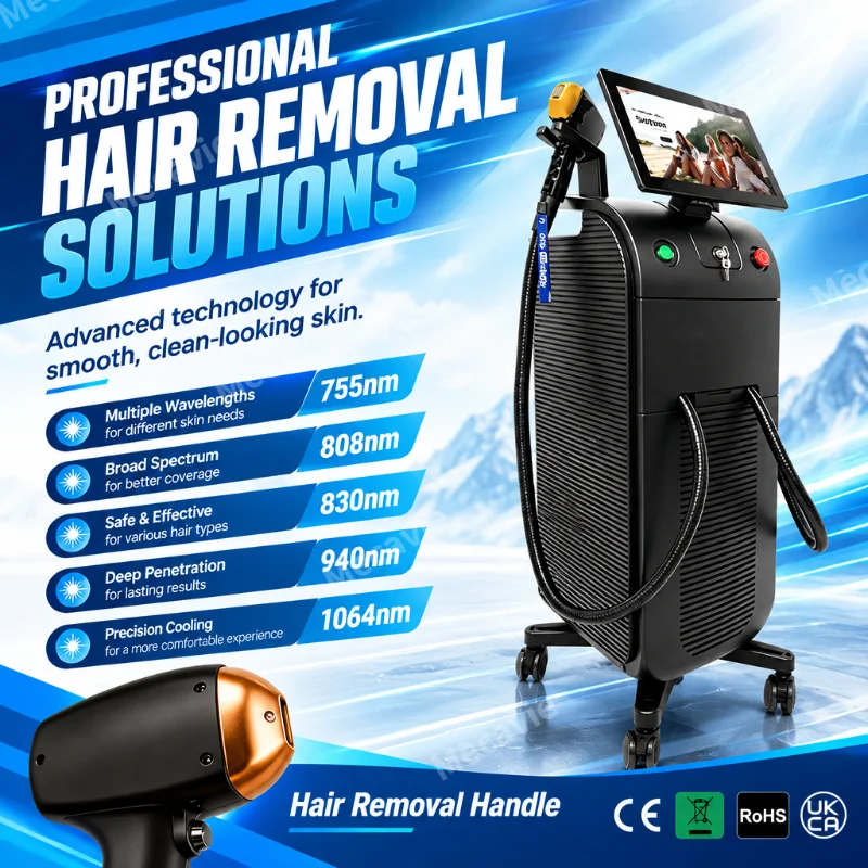 Vertical Diode Laser Hair Removal System 5 Wavelength Dual Handpieces Smart Touch Screen Multi Language Freezing Point Painless