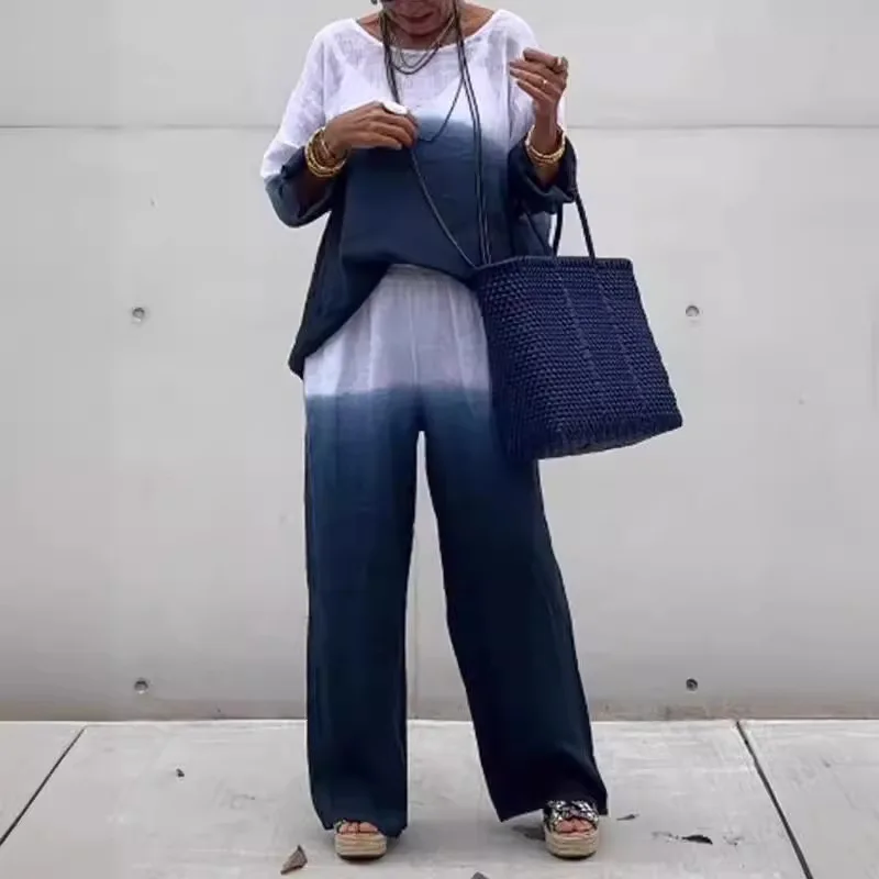 

Faionable Хлопково-льняной комплект из двух предметов для женщин, Новое поступление, независимая станция, трансграничная летняя коллекция