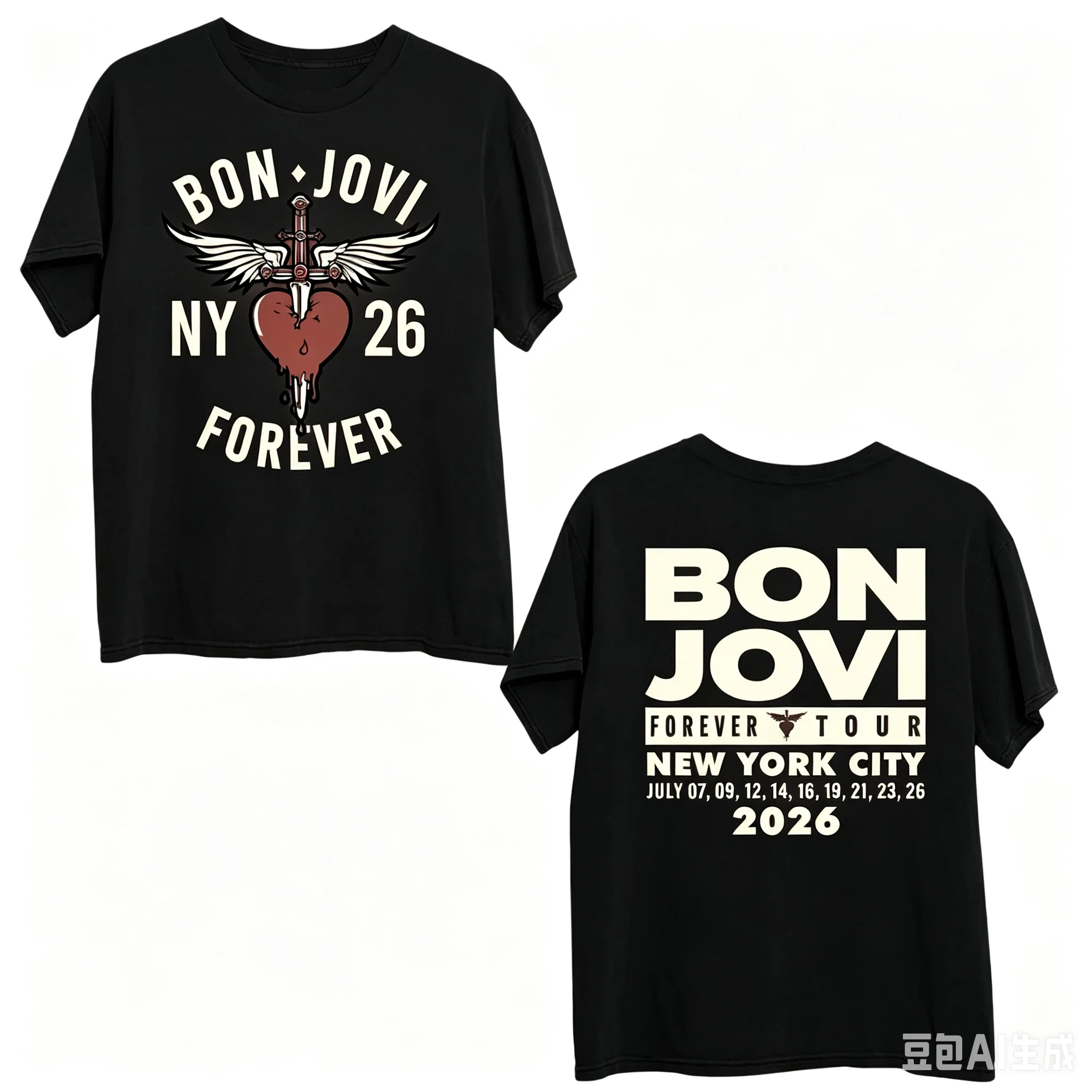 1 Stück Bon Jovi Forever Tour 2026 Grafik-T-Shirt aus New Jersey-Baumwolle, Unisex, für Männer, Frauen, Kinder, Sommer, Streetwear, lässig, kurzärmelig – Detail 9