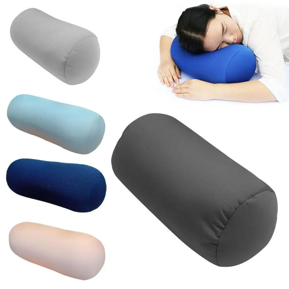 Super Soft Head Pillow Pure Color Cylindrical Pillow Microbead Back Cushion Roll Pillow Convenient Travel Office Nap Cushion