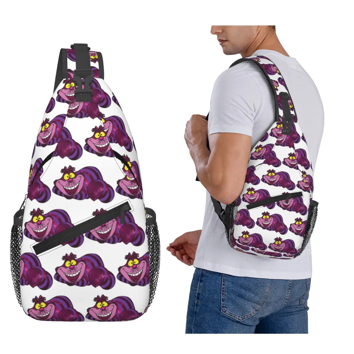 

Cheshire Space Cat Chest Bag Men Sling Crossbody Backpack Chest Bag Travel Hiking Daypack Shoulder Bag